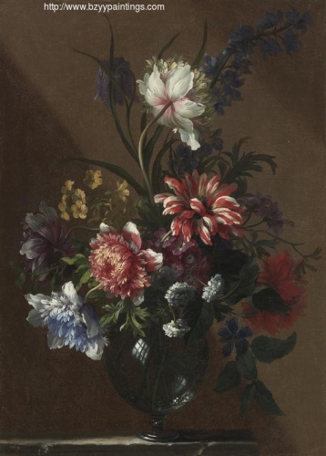 Bouquet of Flowers in Glass Vase on a Marble Ledge.jpg