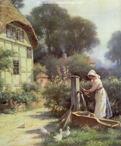 Drawing water by a cottage.jpg
